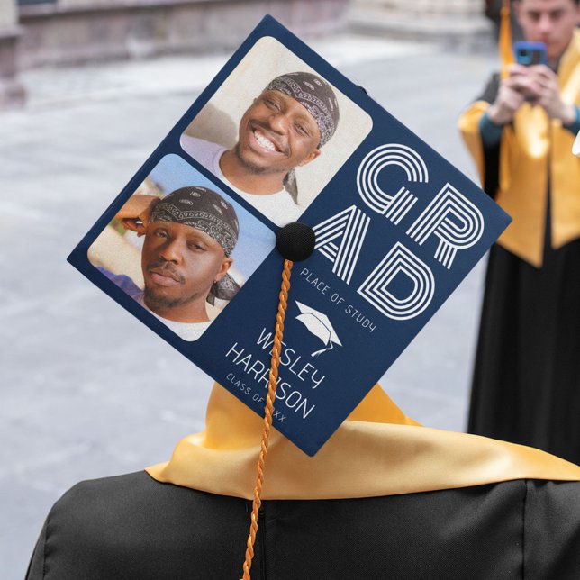 Modern GRAD 2x photo collage Graduate Graduation Cap Topper (Creator Uploaded)