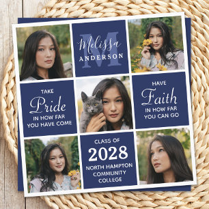 Modern Grad 5 Photo Collage Navy Blue Graduation A Announcement