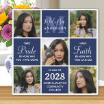 Modern Grad 5 Photo Collage Navy Blue Graduation  Plaque<br><div class="desc">Celebrate your graduate with these modern and elegant photo collage graduation plaque. Customize with 5 of your favourite senior or college photos, and personalize with monogram initial, name, graduating year, high school or college name. Inspirational quote: "Take Pride in how far you have come, Have Faith in how far you...</div>