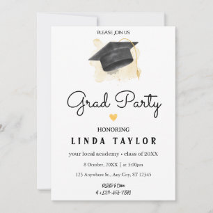 Modern GRAD Black Gold Graduation Party Invitation