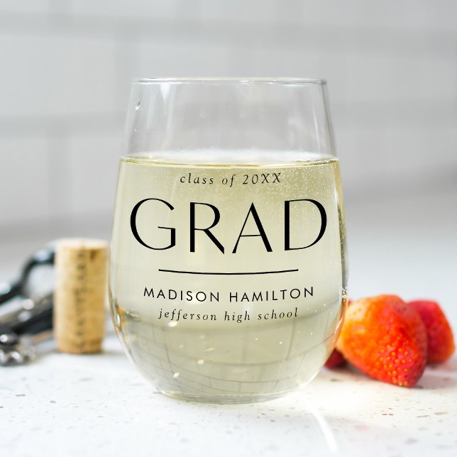 Modern Grad Black Graduation Stemless Wine Glass (Creator Uploaded)
