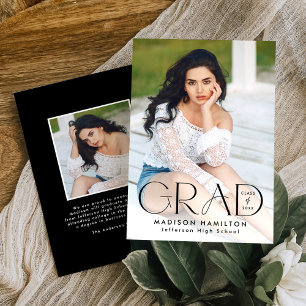 Modern Grad Black Typography 2 Photo Graduation Announcement