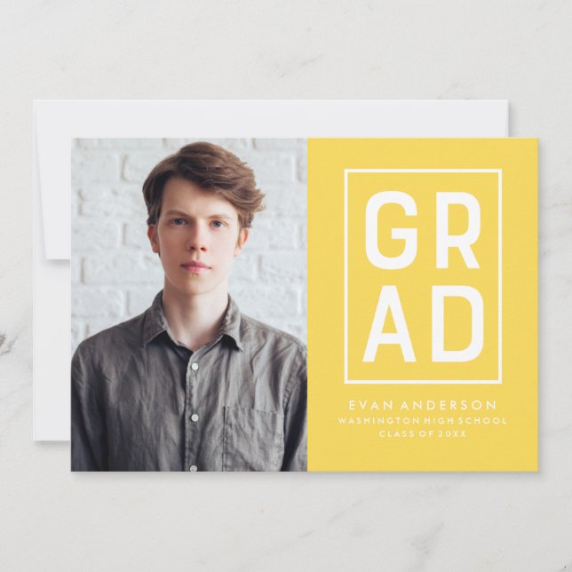 Modern Grad Block Graduation Announcement Yellow (Front)