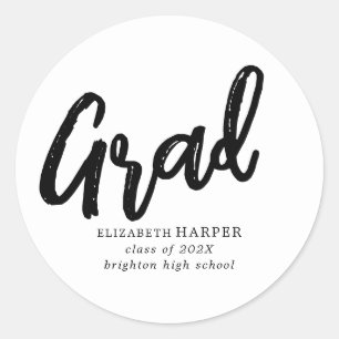 Modern Grad Brush Script Graduation  Classic Round Sticker