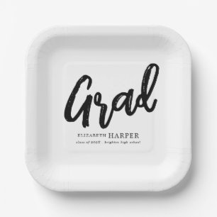 Modern Grad Brush Script Graduation Paper Plate