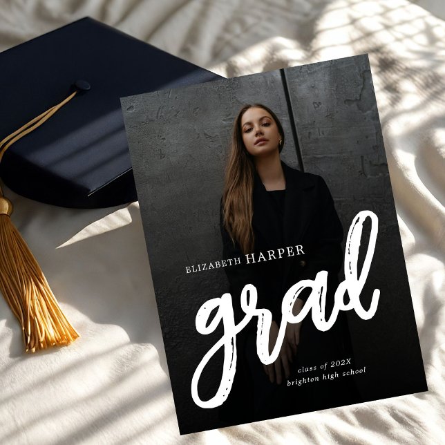 Modern Grad Brush Script Photo Graduation Announcement (Creator Uploaded)