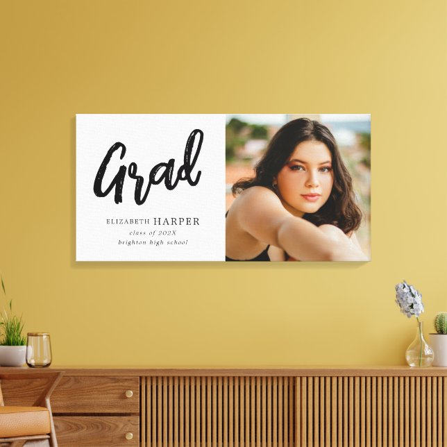 Modern Grad Brush Script Photo Graduation  Canvas Print (Insitu(LivingRoom))
