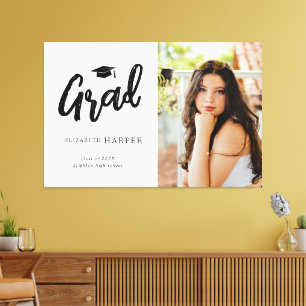 Modern Grad Brush Script Photo Graduation  Canvas Print