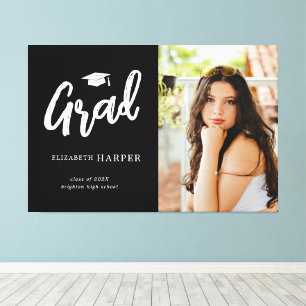 Modern Grad Brush Script Photo Graduation  Canvas Print