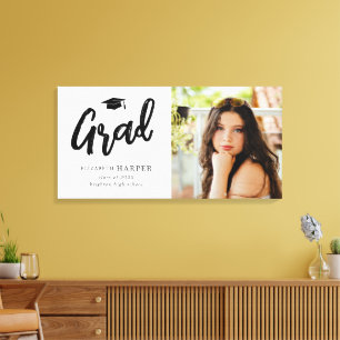 Modern Grad Brush Script Photo Graduation  Canvas Print