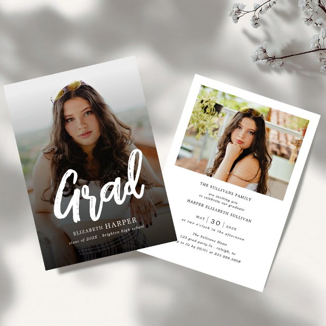 Modern Grad Brush Script Photo Graduation Invitation (Creator Uploaded)