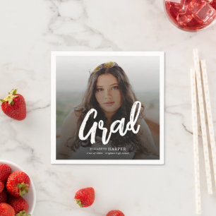 Modern Grad Brush Script Photo Graduation Napkin