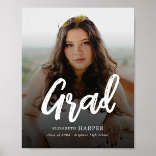 Modern Grad Brush Script Photo Graduation Poster