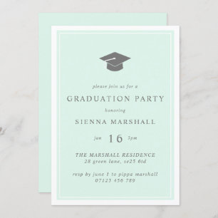 Modern Grad Cap and frame Mint Graduation Invitation
