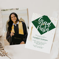 Modern GRAD Cap Green Gold Photo Graduation Party