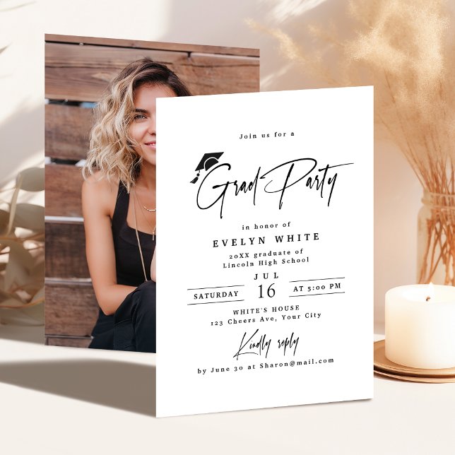 Modern Grad Cap Signature Script Simple Graduation Invitation (Modern Grad Cap Signature Script Simple Graduation Invitation)