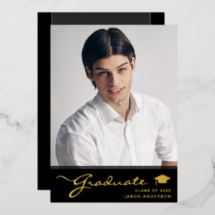 Modern Grad Elegant Script Trendy 1 Photo Card
