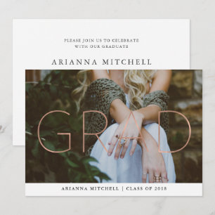 Modern Grad Faux Rose Gold Photo Graduation Party Invitation