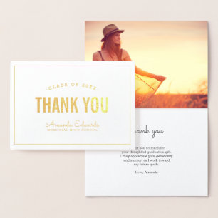 Modern Grad Gold Foil Photo Thank You Card