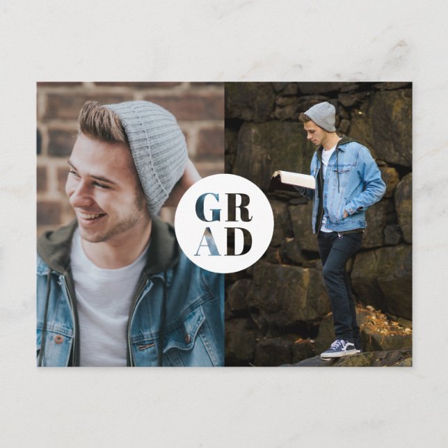 Modern GRAD Gold Glitter Simple 3 Photo Graduation Holiday Postcard (Front)
