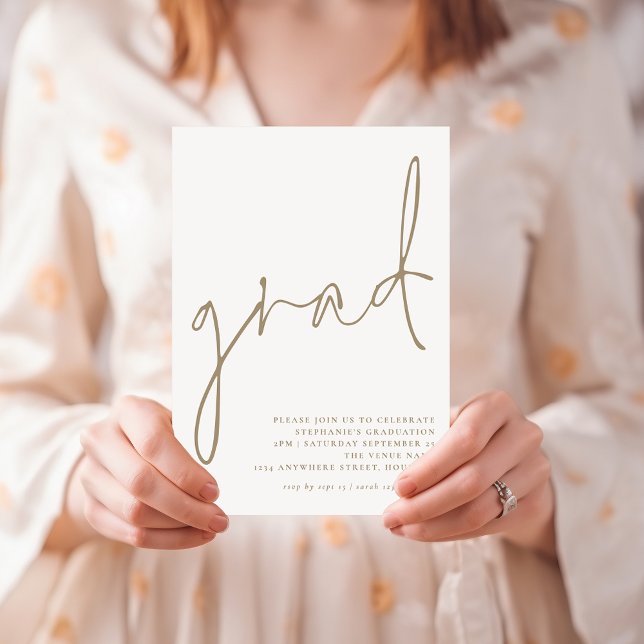 Modern Grad Gold Script Graduation Party Invitation (Creator Uploaded)