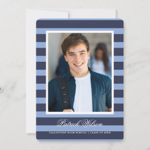 Modern Grad graduation announcement card_Navy
