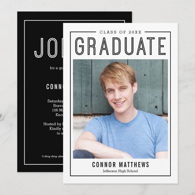 Modern Grad Graduation Announcement Invitation (Front/Back)