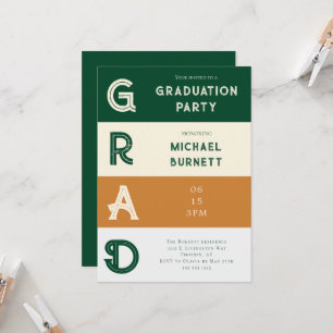 Modern Grad Green Striped Graduation Invitation