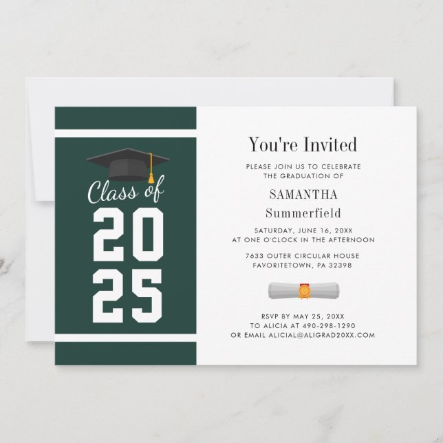 Modern Grad Green White Grad Photo Graduation 2025 Invitation (Front)