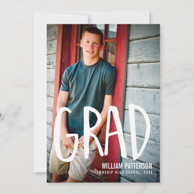 Modern Grad Guy Photo Graduation Party Invitation (Front)