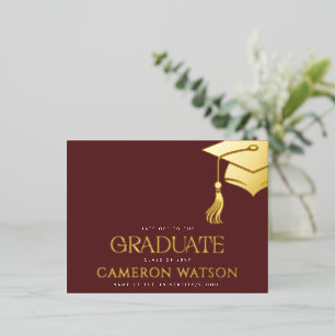 Modern Grad Hat Tassel Graduation Foil Postcard