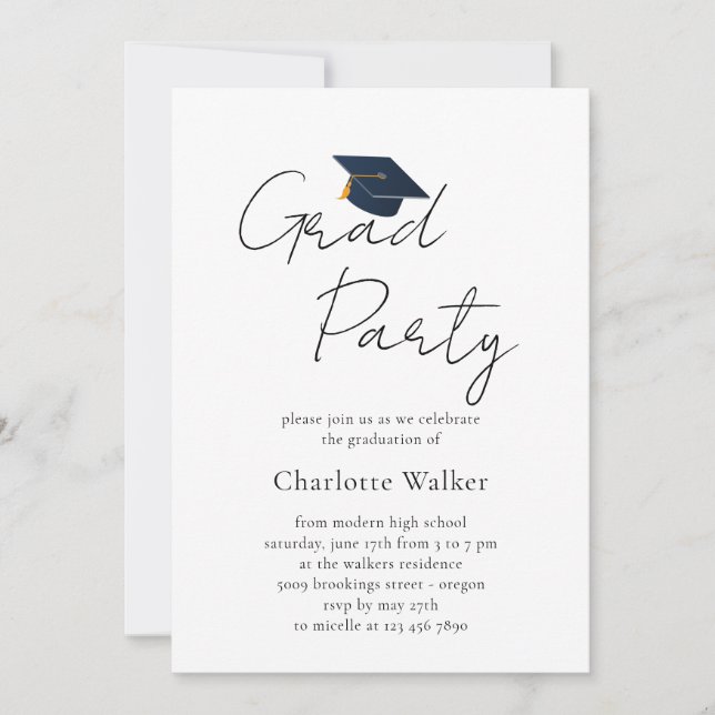 Modern Grad Hat & Typographic Class of 2026 Invitation (Front)