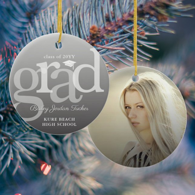 Modern GRAD Ombre Overlay Graduation Ceramic Ornament (Creator Uploaded)