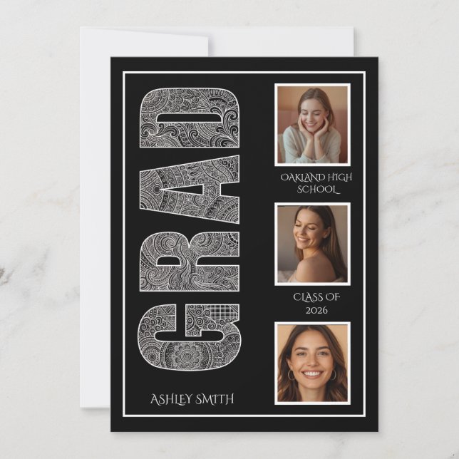 Modern Grad Party Side Typography Invitation (Front)