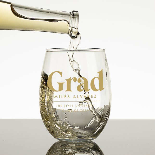 Modern Grad Personalized Graduation Class of 2025 Stemless Wine Glass (Creator Uploaded)