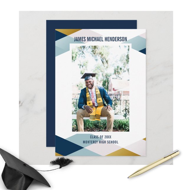Modern Grad Photo Geometric Graduation Party Invitation (Creator Uploaded)