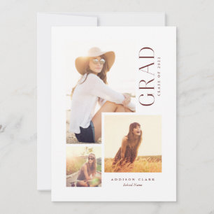 Modern Grad Type 3 Photo Collage Red Announcement