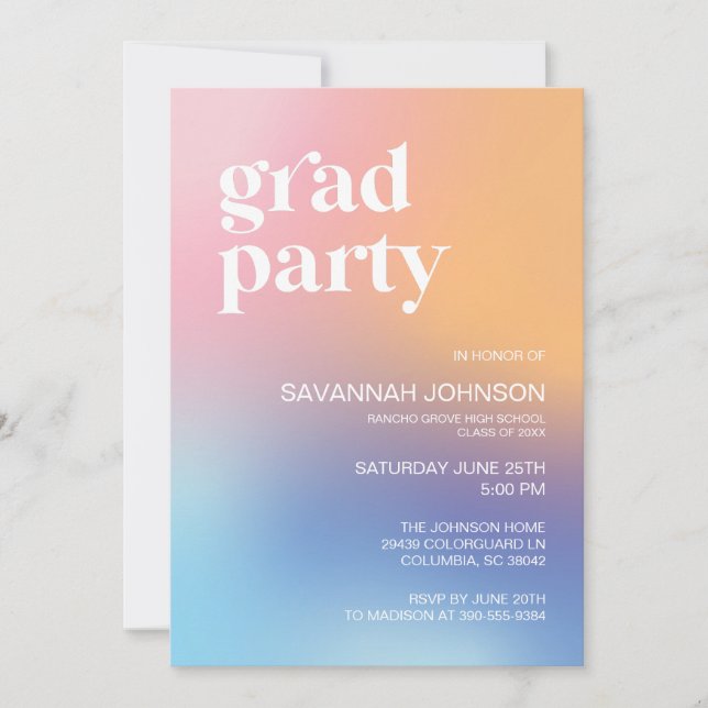 Modern Gradient Aura Rainbow Grad Party Invite (Front)