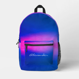 Modern  Gradient  Aurora Effect Blue Hot Pink Name Printed Backpack
