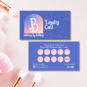 Modern Gradient Blue Pink Monogram Makeup Artist Loyalty Card
