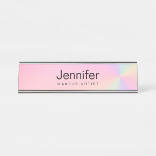 Modern gradient colorful holographic makeup artist desk name plate