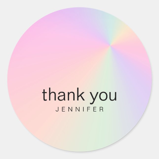 Modern gradient colourful holographic thank you classic round sticker (Front)