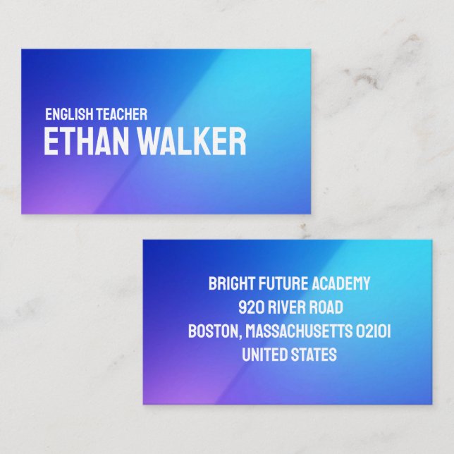 Modern Gradient English Teacher Professional Business Card (Front/Back)