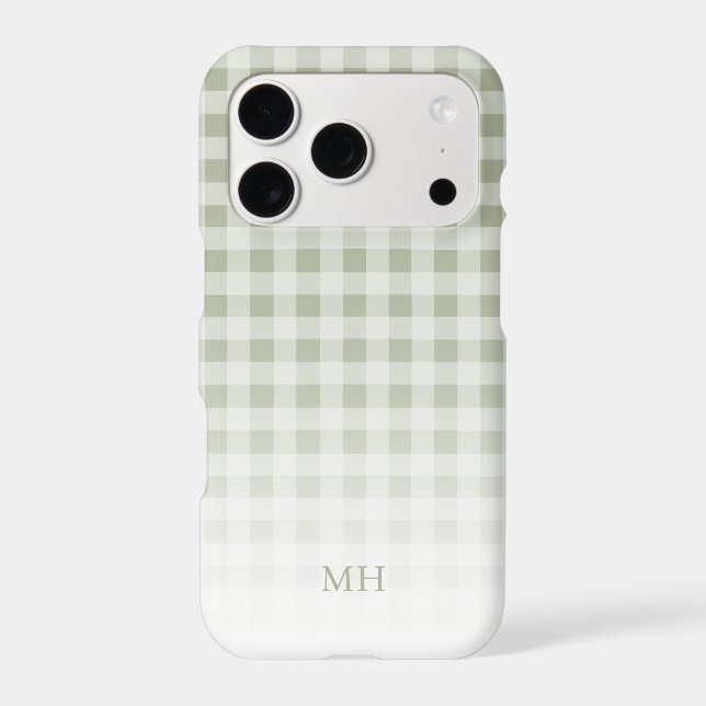 Modern Gradient Green Gingham Minimal Monogram (Back)