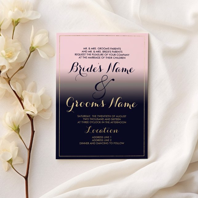 Modern gradient navy blue blush pink gold Wedding Invitation (Modern gradient navy blue blush pink gold Wedding )