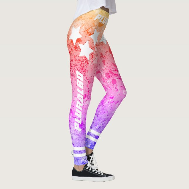 Modern gradient pattern pink yellow workout leggings (Right)