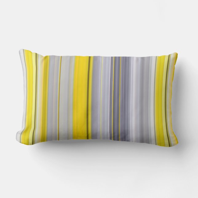 Modern Gradient Stripe Pattern Yellow Grey Lumbar Pillow (Front)