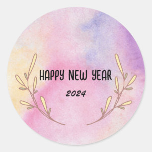 Modern Gradient watercolor floral Happy New year Classic Round Sticker