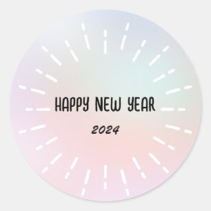 Modern Gradient watercolor floral Happy New year  Classic Round Sticker