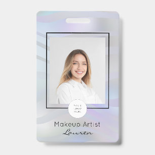 Modern Gradient Waves Black Script Photo Makeup Badge